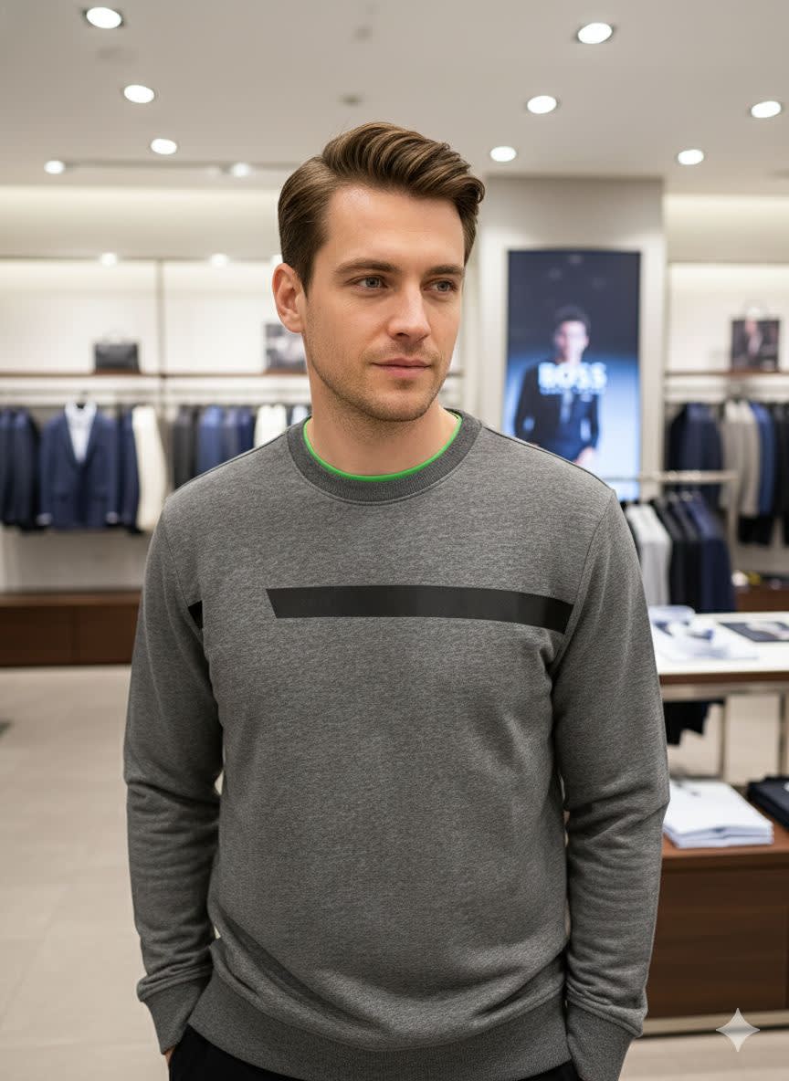 Boss Embroidery Grey cotton Sweatshirt-1