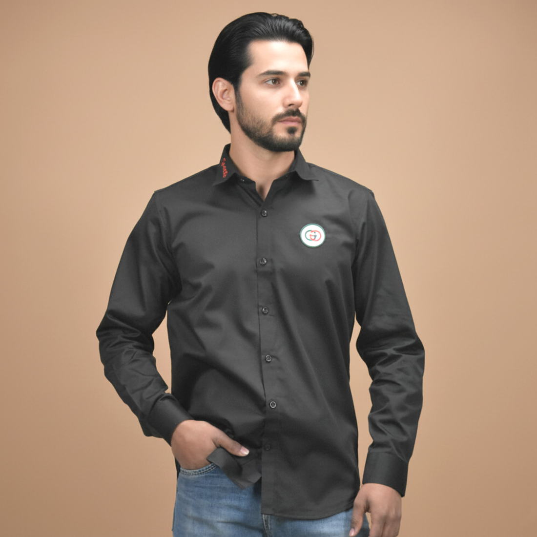 Gucci Embroidered logo Black Premium Shirt-1