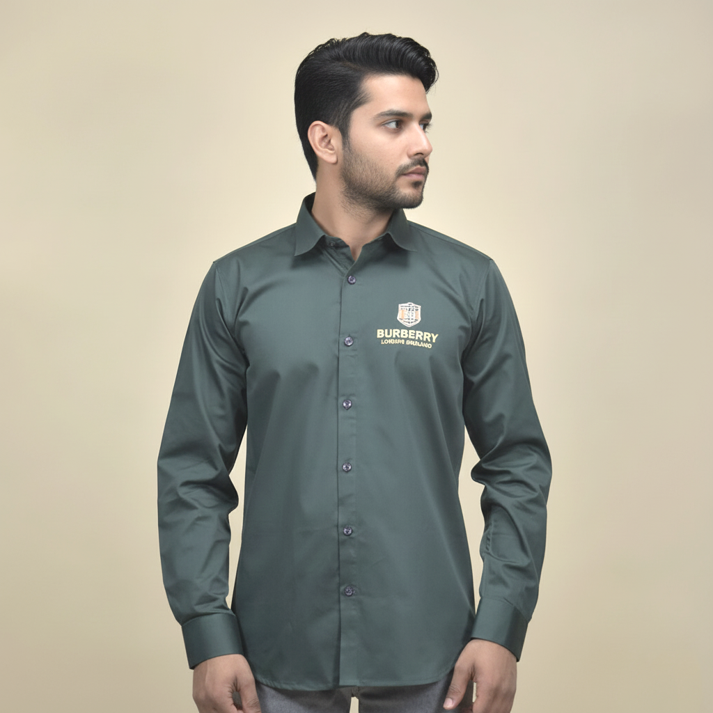 Burberry Dark Green Premium Cotton Shirt-1