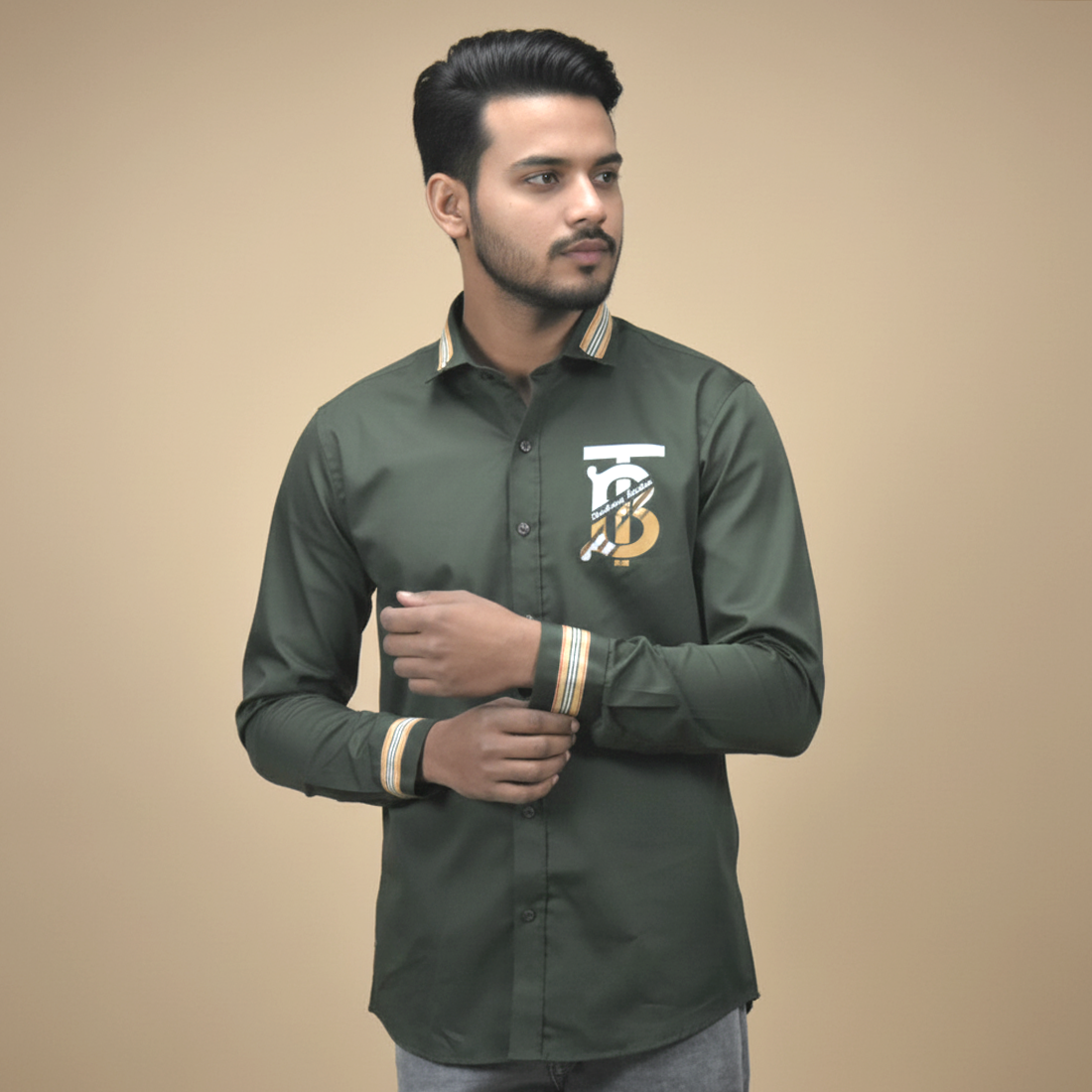 Burberry TB Print Green Premium Cotton Shirt-2