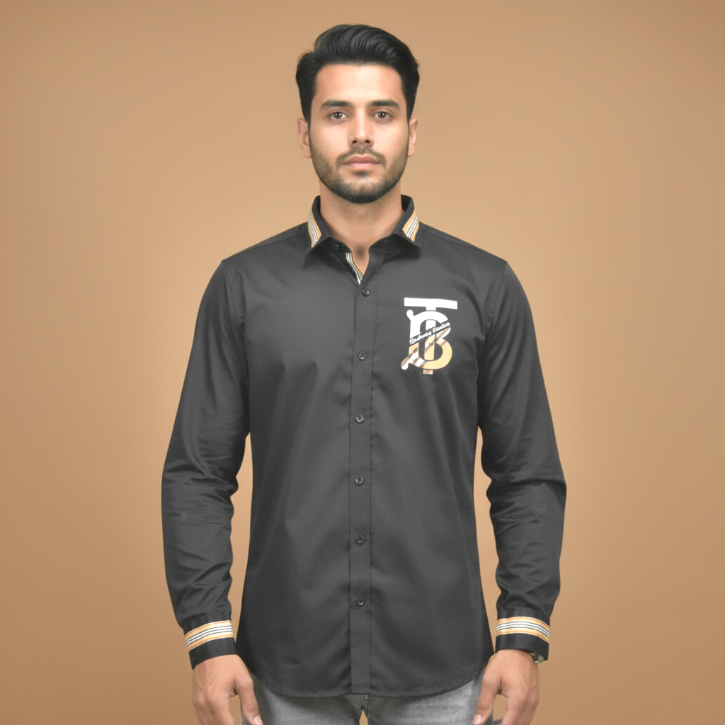 Burberry TB Print Black Premium Cotton Shirt-2