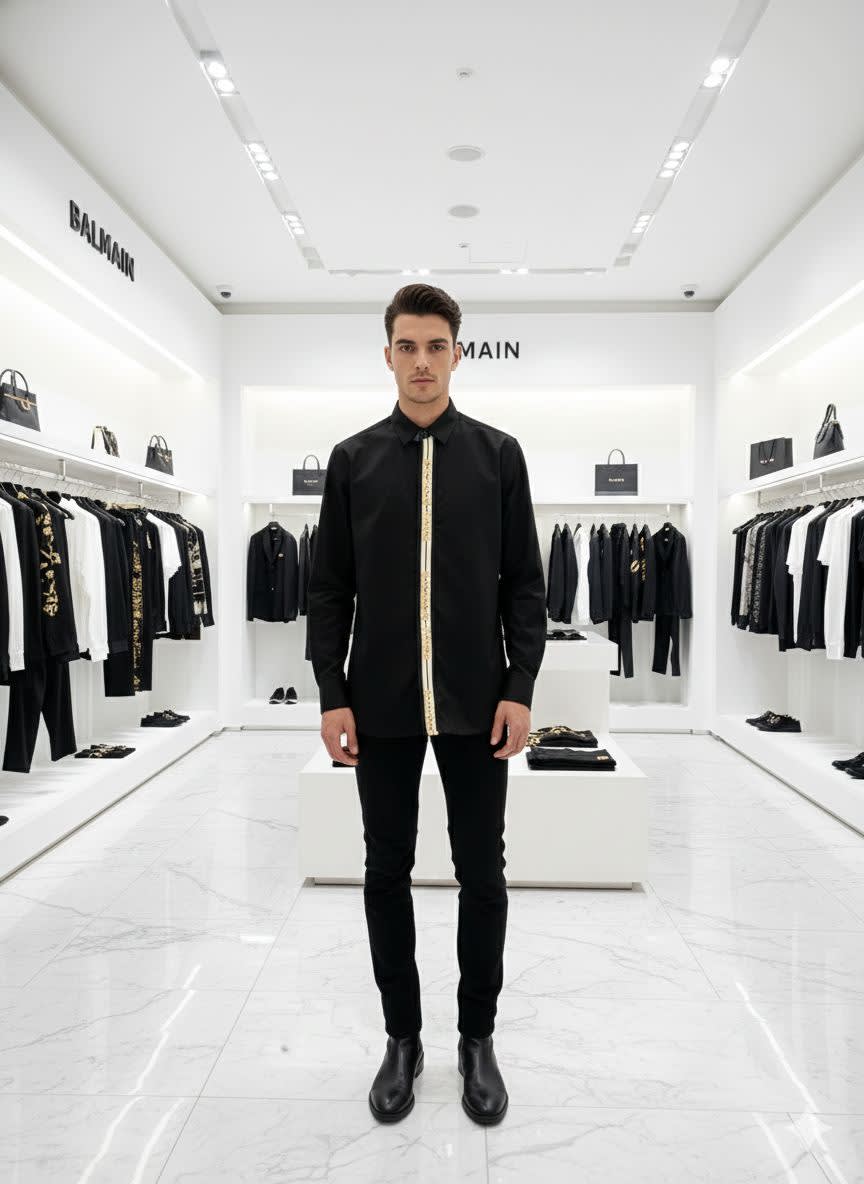 Balmain Embroidered Black Premium Cotton Shirt-0