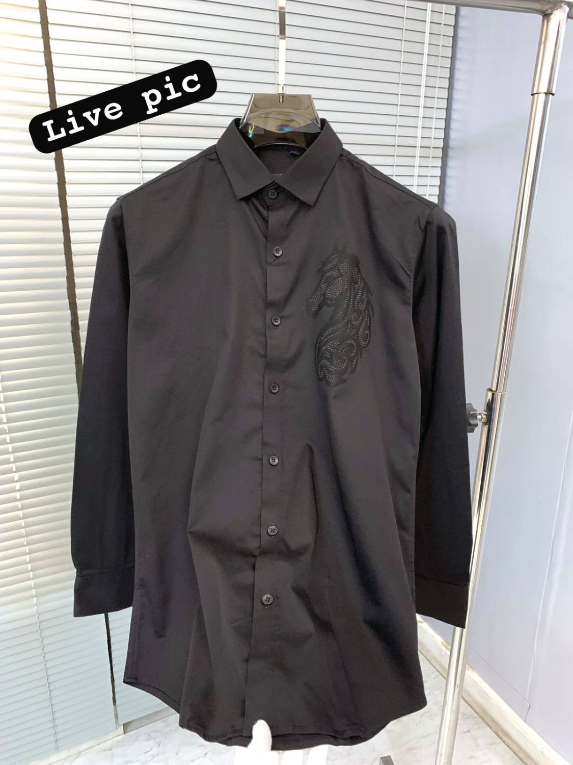 Balmain Embroidered Black Horse Printed Premium Cotton Shirt-2