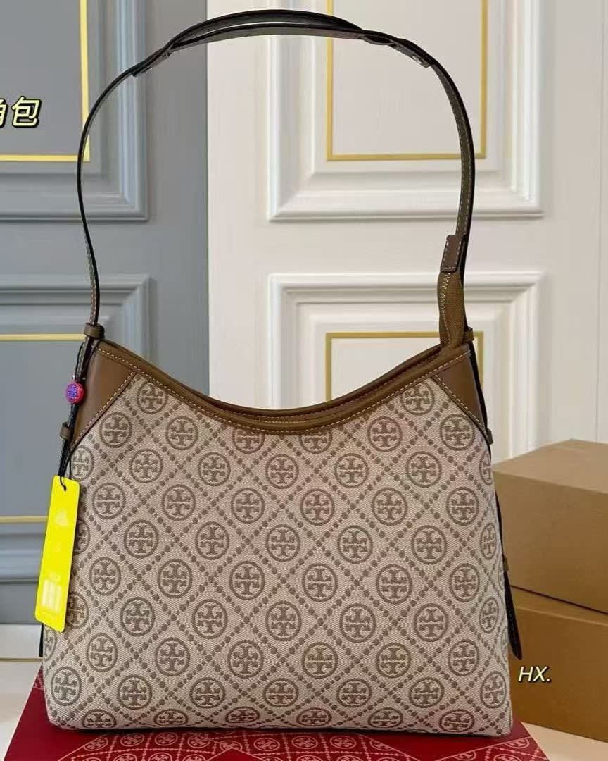 Tory Burch Monogram Brown Contrast Embossed Tote Bag-0