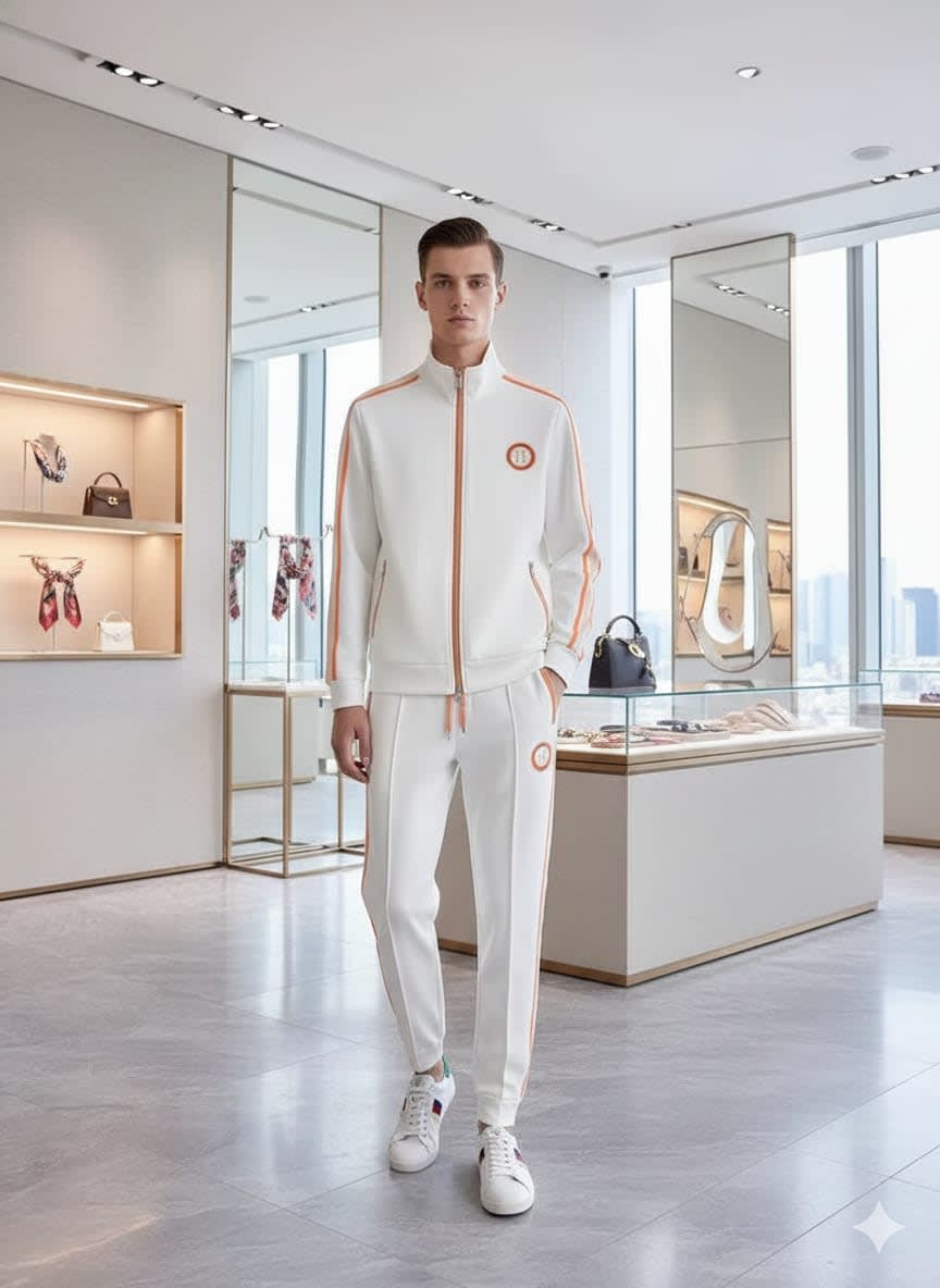 Hermes Embroidered logo White Premium Tracksuit-0