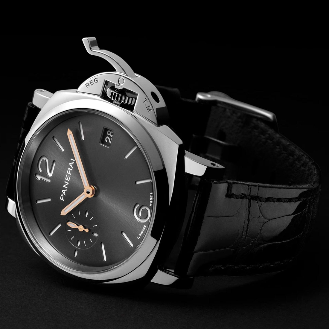 Panerai Luminor Due Automatic Black Leather Strap Mens Watch PAM01552-4