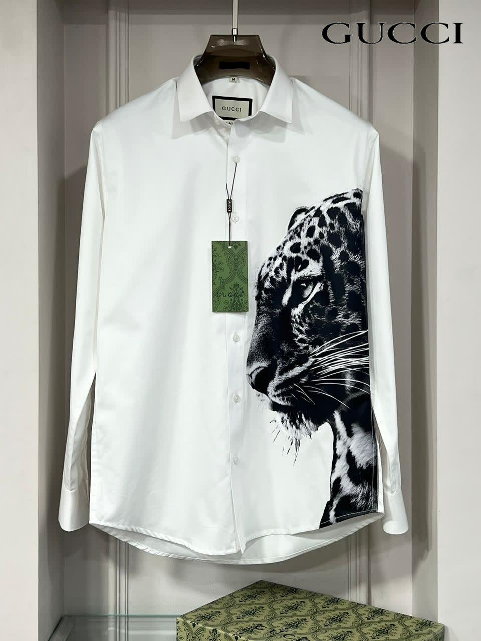 Gucci White Panther Black Cotton Shirt-0