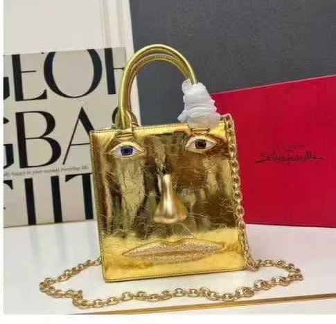 Schiaparelli Anatomy Face Golden Mini Top Handle Bag-0