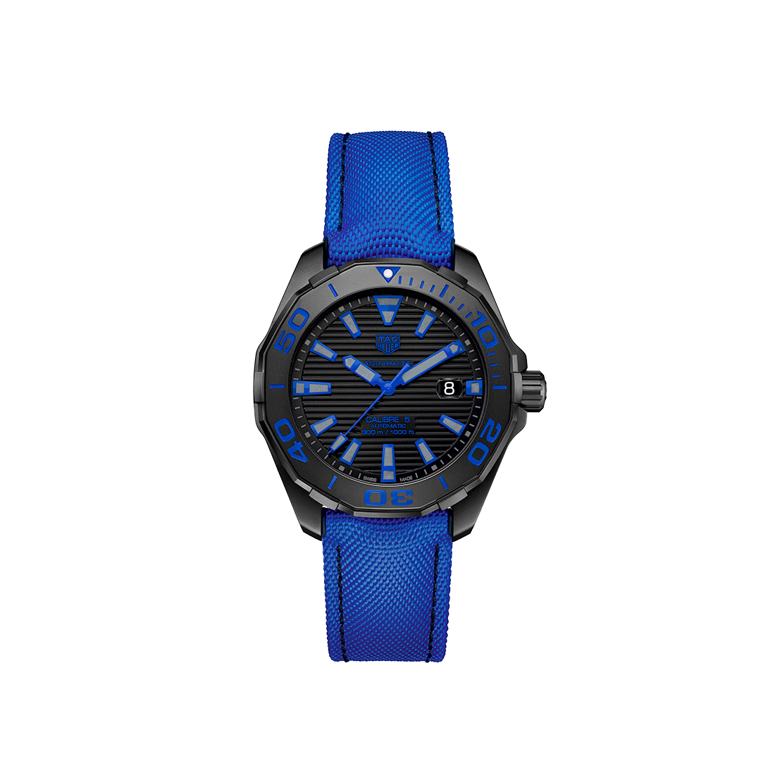 TAG Heuer Aquaracer 300M Calibre 5, Black Dial, Blue Nylon Strap Watch WAY208B.FC6382-0