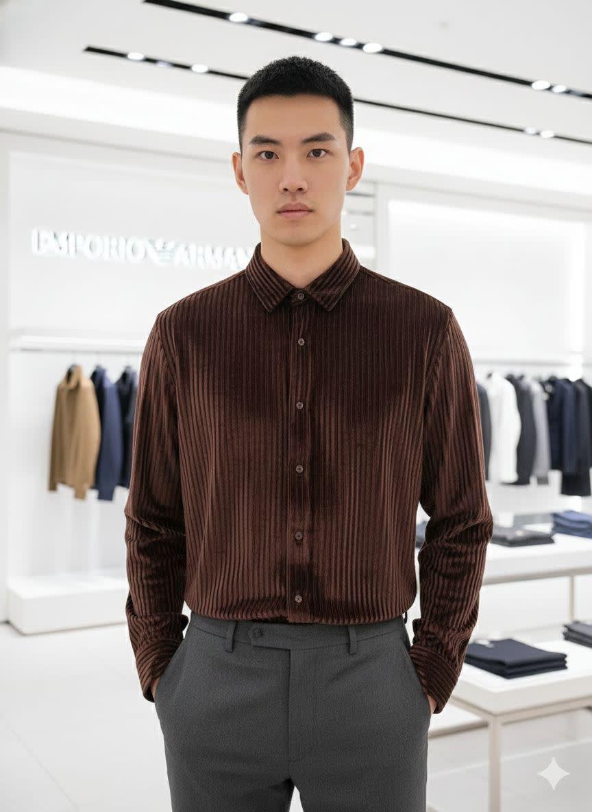 Emporio Armani Dark brown Premium Quality Velvet Shirt-0