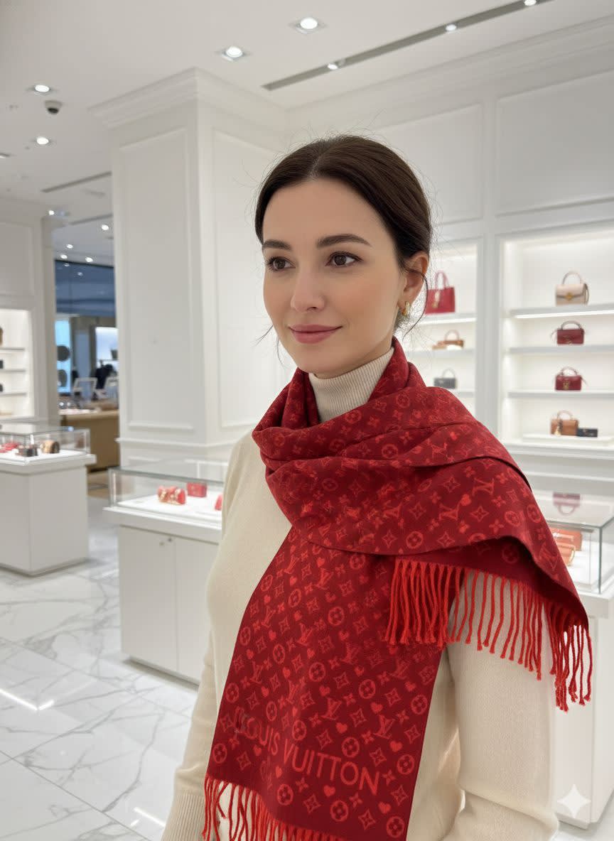 Louis Vuitton Red Cashmere Reversible Muffler-0