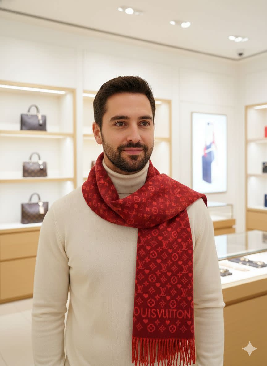 Louis Vuitton Red Cashmere Reversible Muffler-0