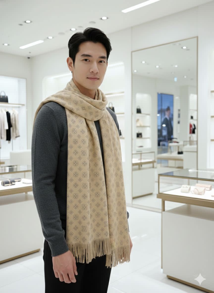 Louis Vuitton Brown Cashmere Reversible Muffler-0