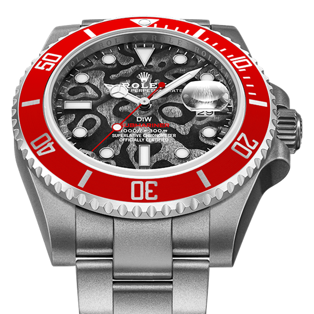 Rolex DIW Submariner Red Pluto Limited Edition Textured Dial Self-Winding Watch 126610-3