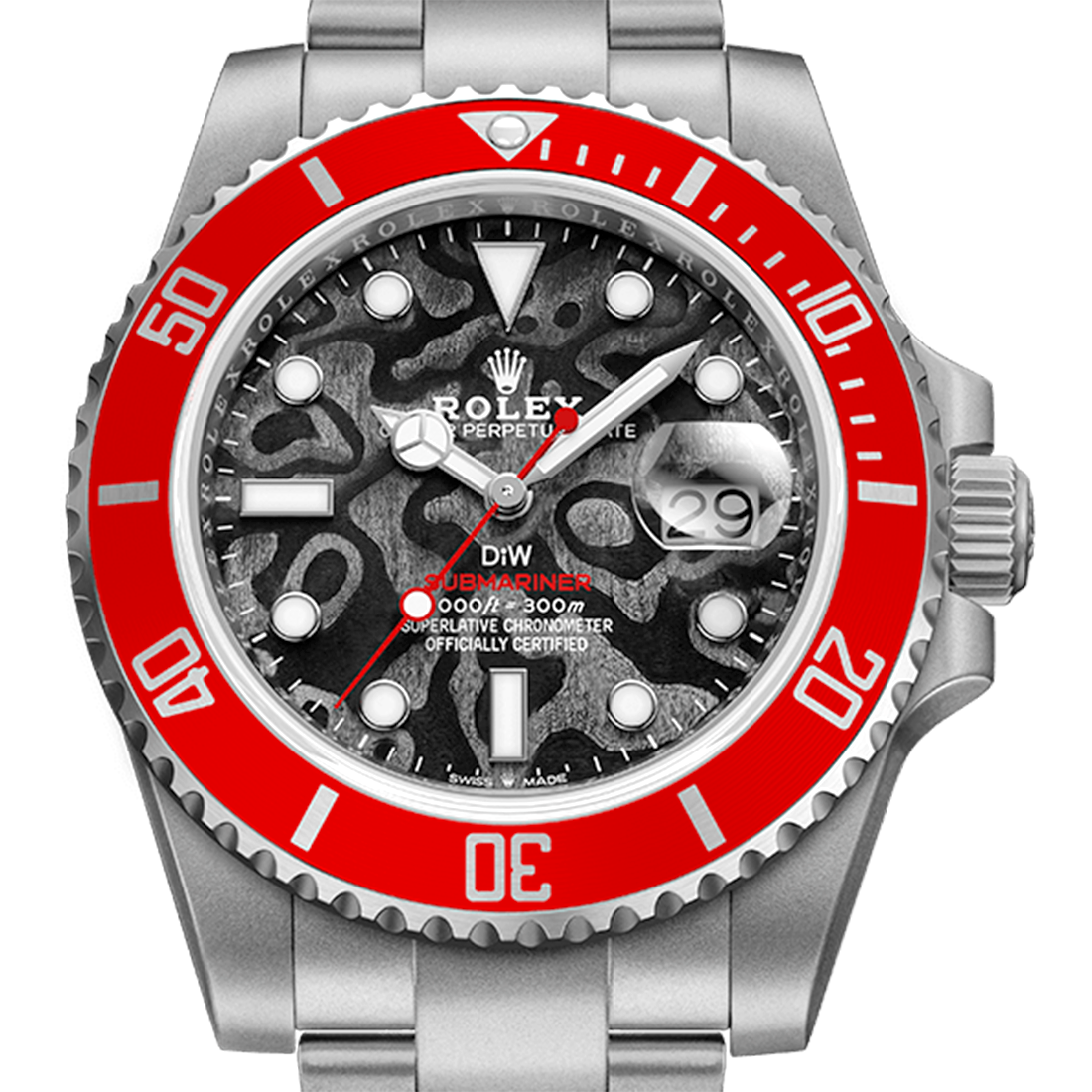 Rolex DIW Submariner Red Pluto Limited Edition Textured Dial Self-Winding Watch 126610-4