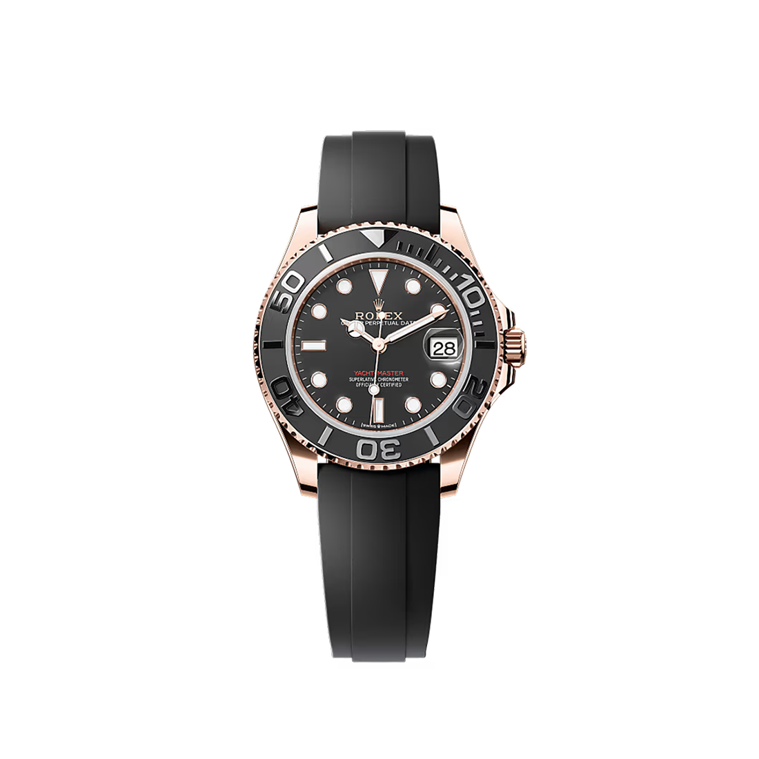 Rolex Yacht-Master Everose Gold with Oysterflex Bracelet Black Dial Watch 126655-0