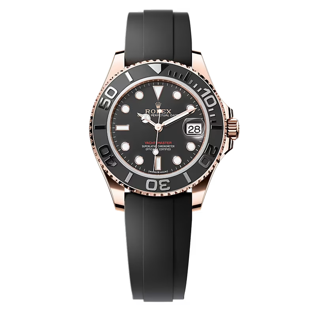 Rolex Yacht-Master Everose Gold with Oysterflex Bracelet Black Dial Watch 126655-1