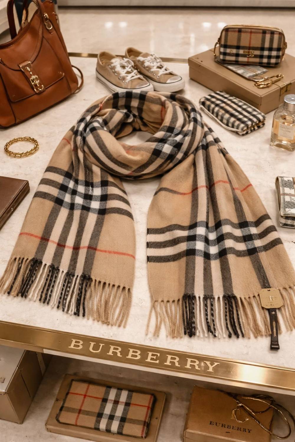 Burberry Check Cashmere Brown Stole-1