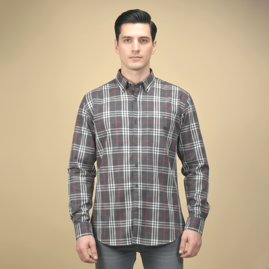 Burberry Grey Check Premium Quality Shirt-1