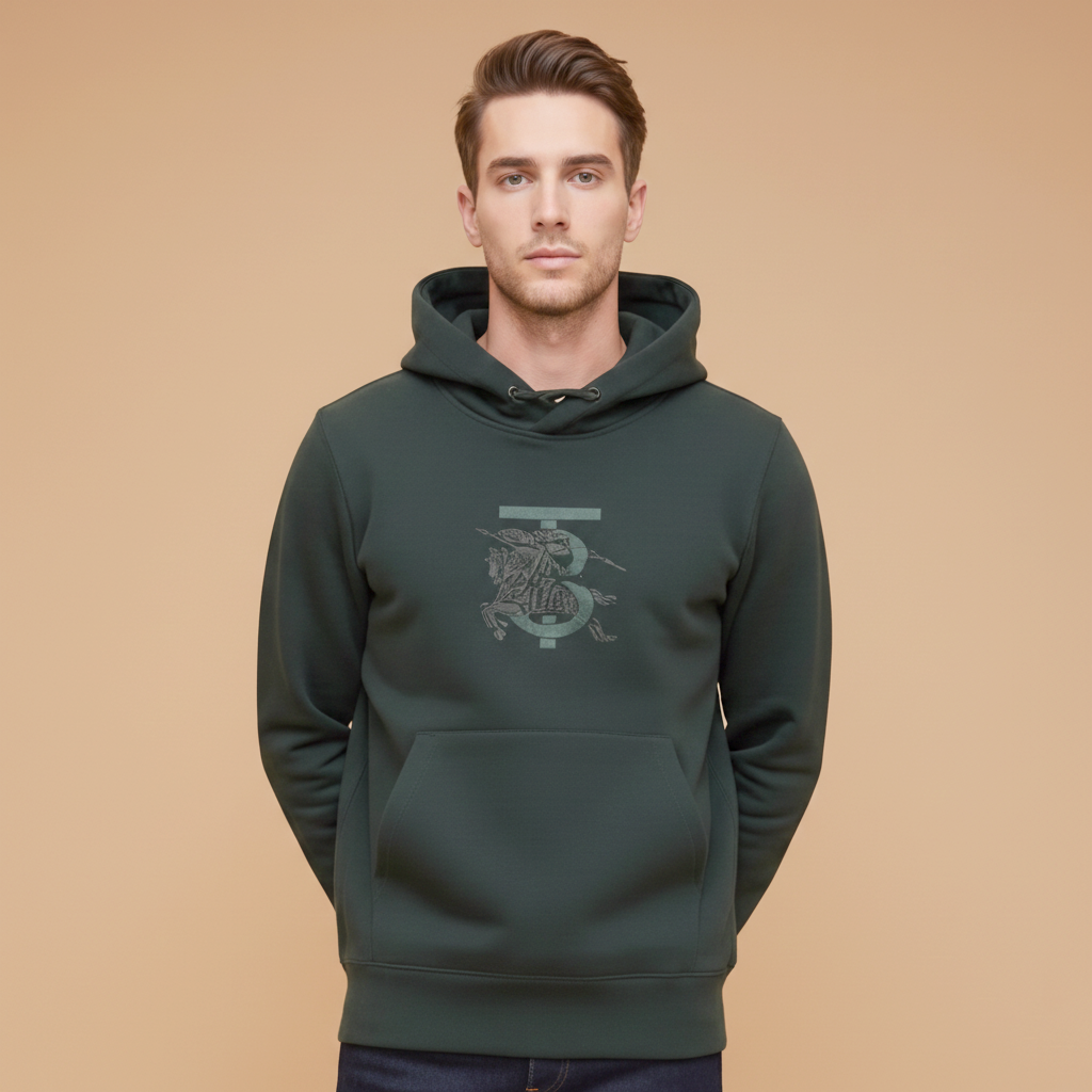 Burberry Dark Green Embroidery Logo Hoodie-0