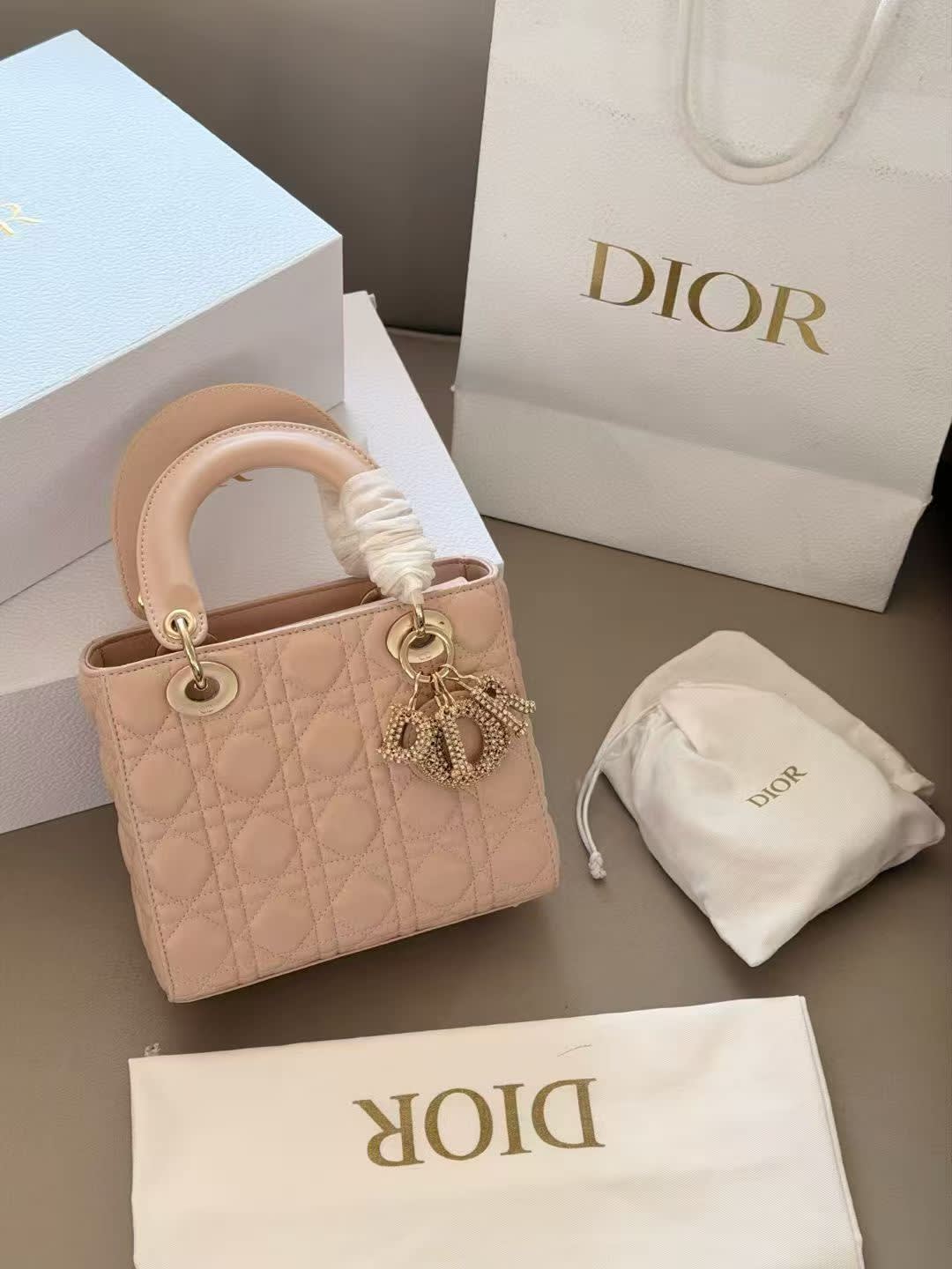 Lady Dior Signature Pink Studded Logo Handbag-0