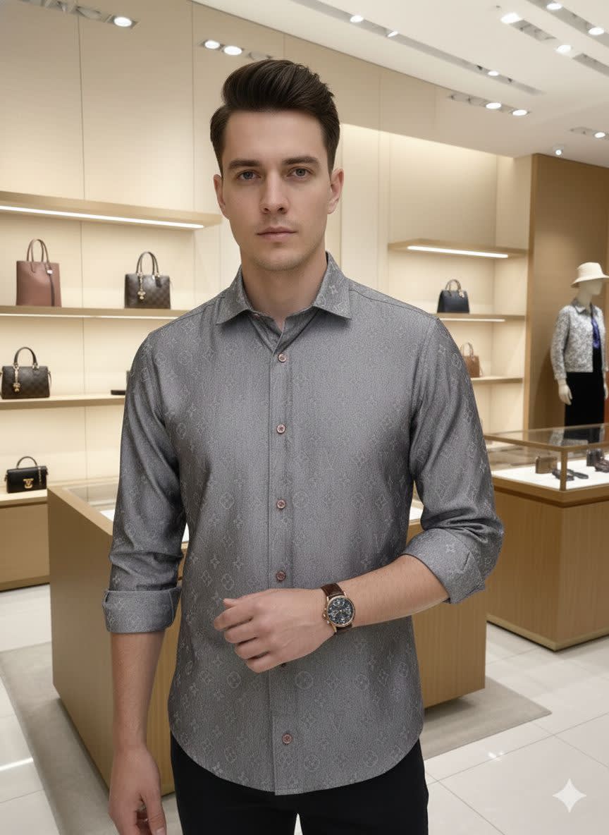Louis Vuitton Monogram Grey Premium Cotton Shirt-0