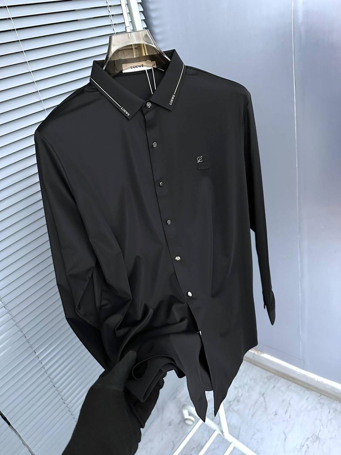 Loewe Embroidered Black Premium Cotton Shirt-1