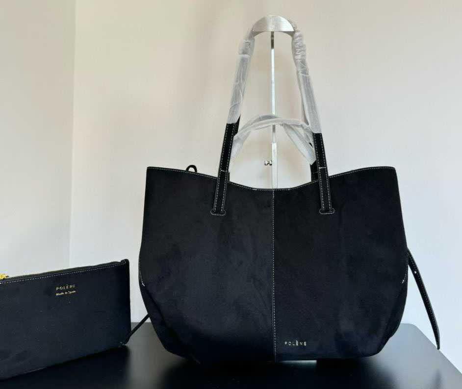 Polène Suede Black Leather Tote Bag-0
