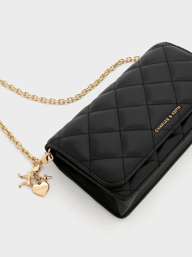 Charles & Keith Arrietty Quilted Qiki Black Sling Bag-0