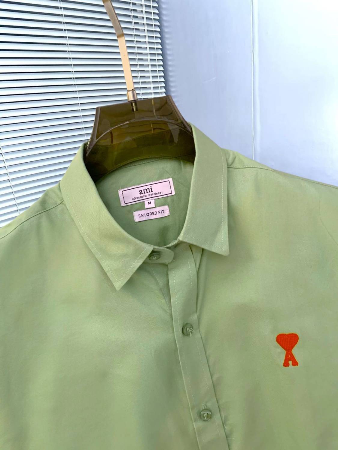 Ami Paris Heart Logo Green Striped Shirt-1