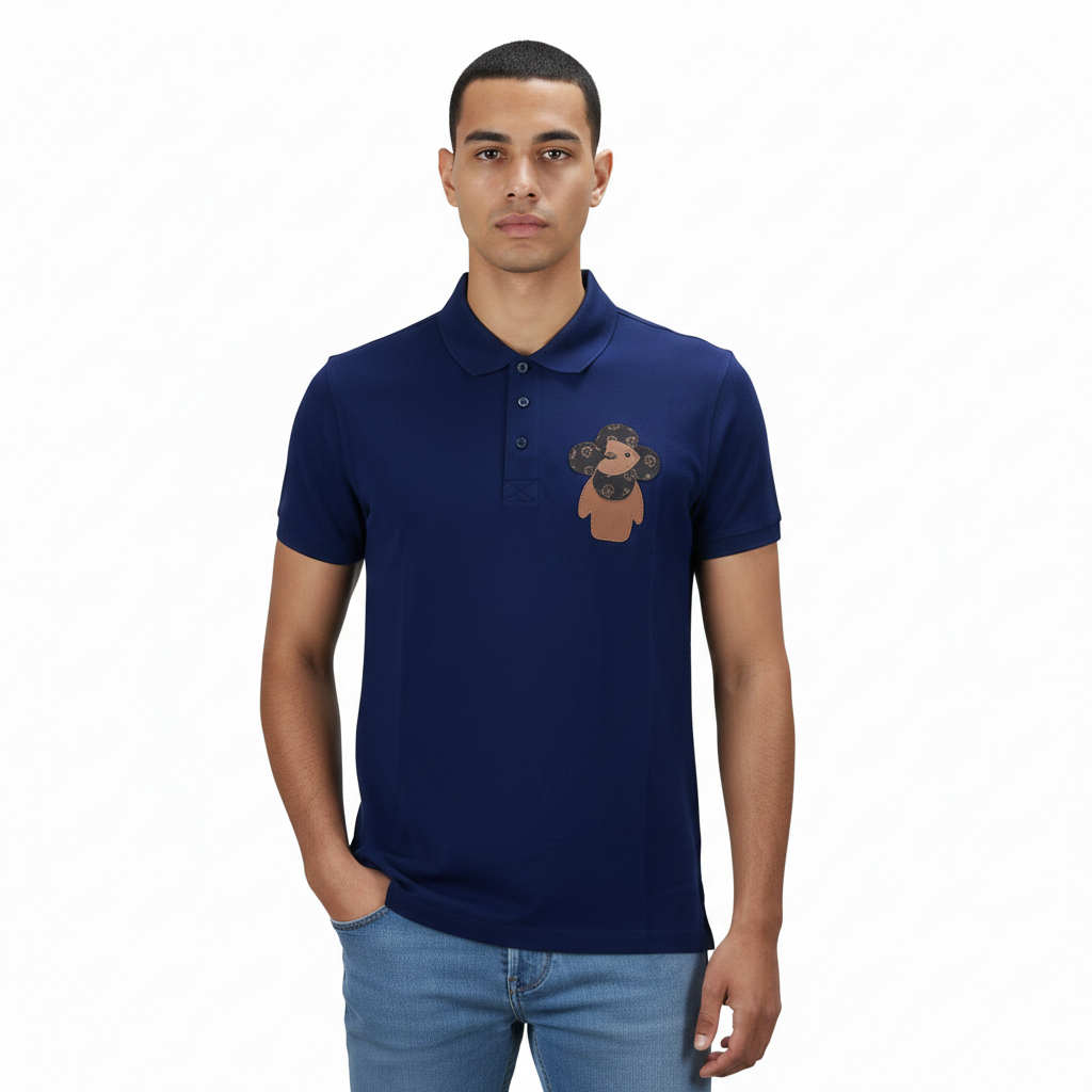 Louis Vuitton Blue Embossed Teddy Premium Polo T-shirt-1