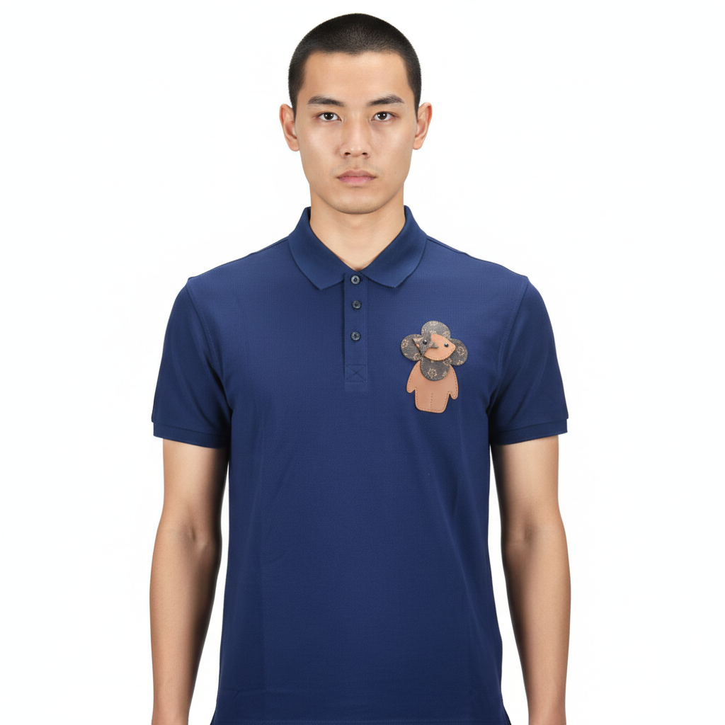 Louis Vuitton Blue Embossed Teddy Premium Polo T-shirt-3