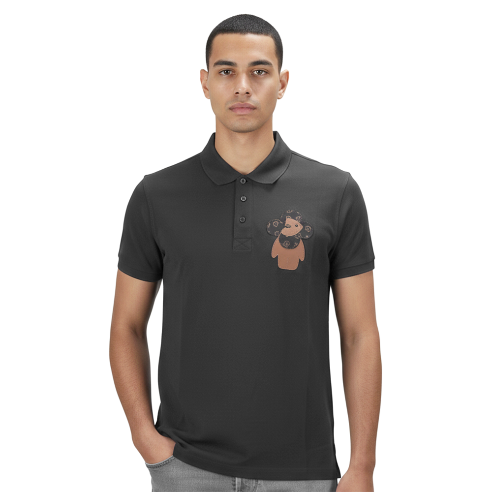 Louis Vuitton Black Embossed Teddy Premium Polo T-shirt-0