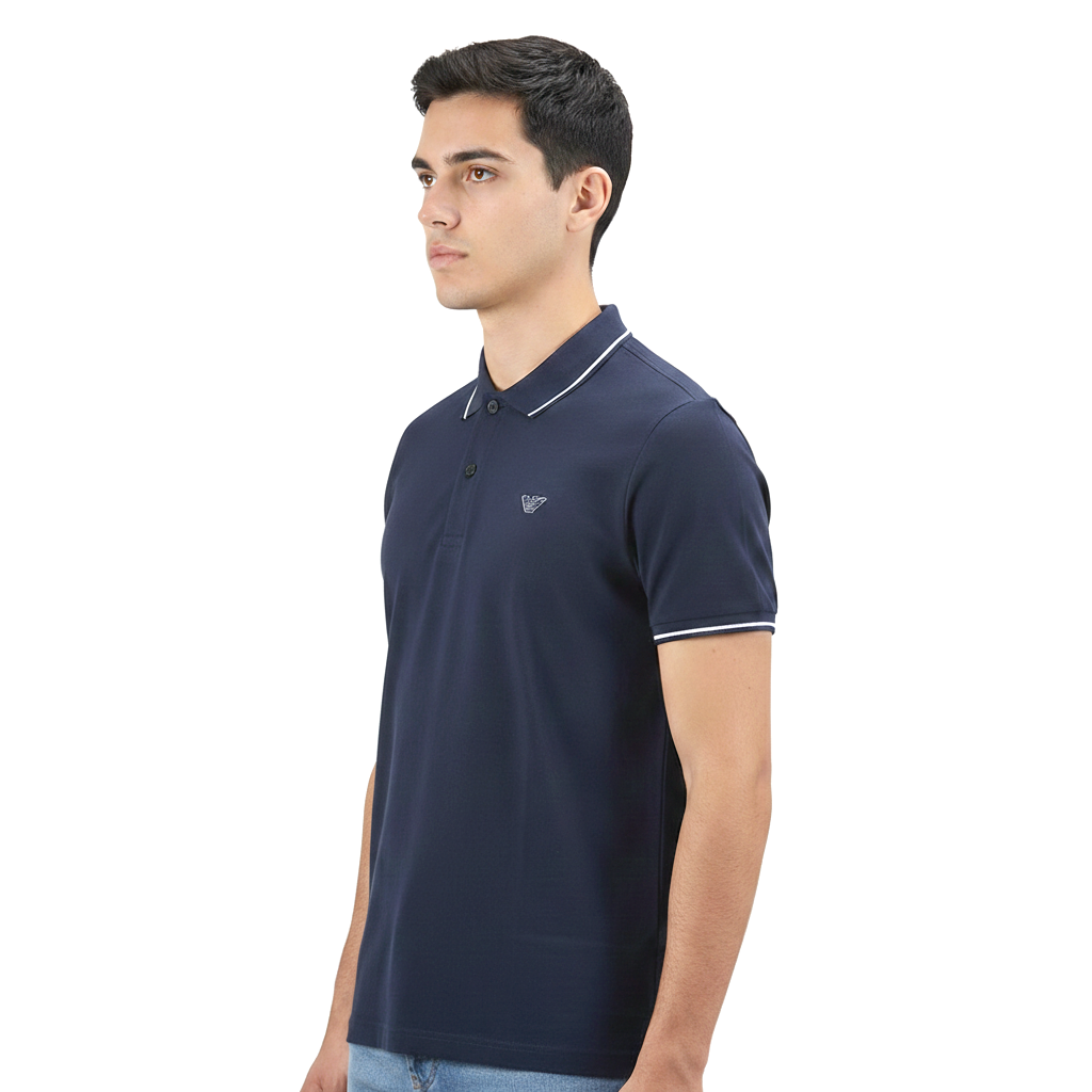 Giorgio Armani Embroidered logo Dark Blue Polo T-shirt-1