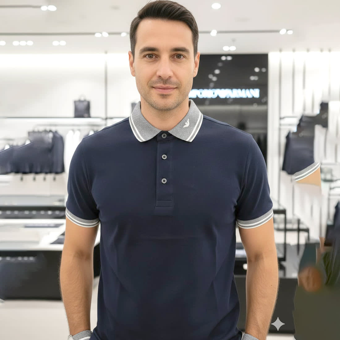 Emporio Armani Lycra Blue Premium Collar T-shirt-0