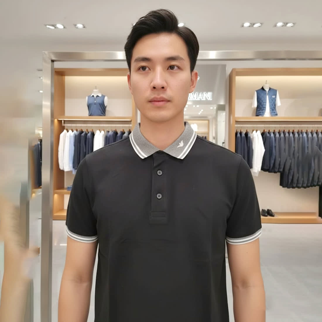 Emporio Armani Lycra Black Premium Collar T-shirt-0