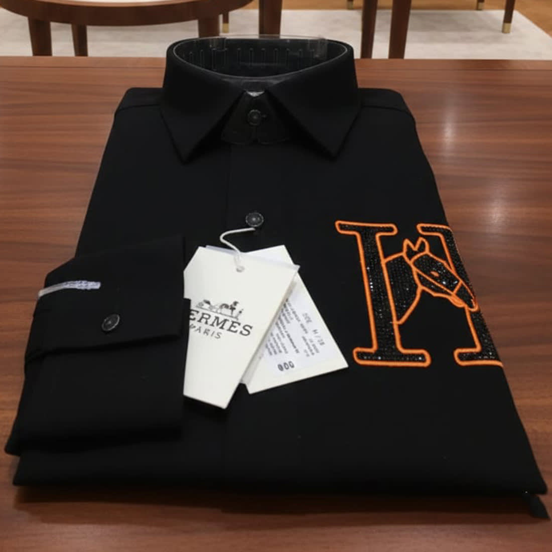 Hermès H Logo Embroidery Black Premium Shirt-2
