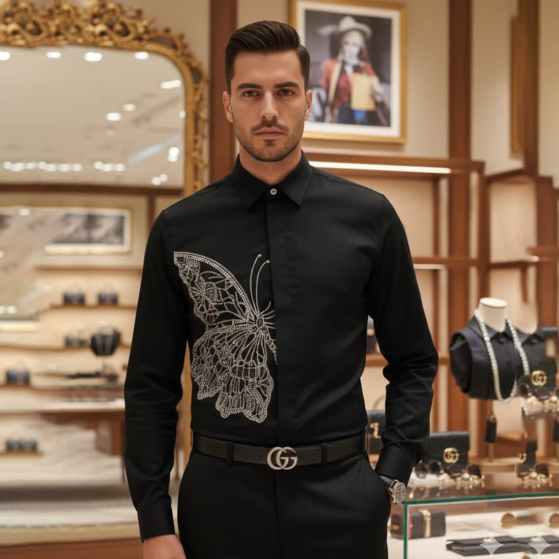 Gucci Butterfly Print Black Premium Shirt-0