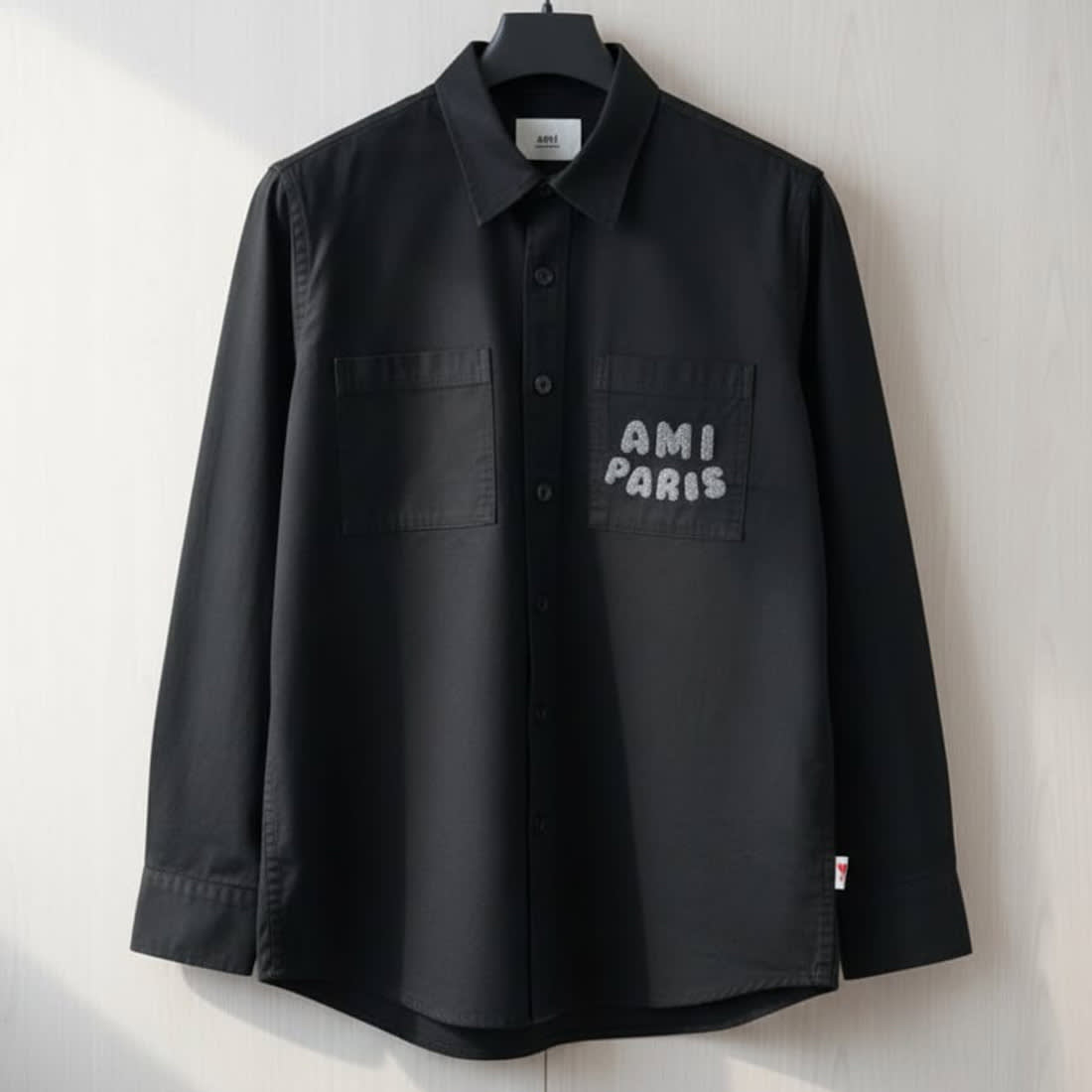 Ami Paris Embroidery Logo Black Cotton Shirt-1