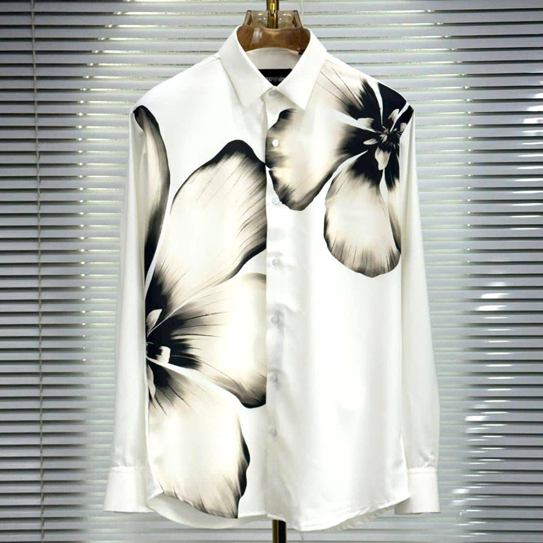 Emporio Armani Flower Print White Premium Stretchable Shirt-0