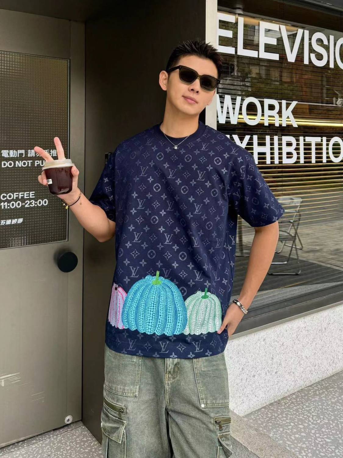 Louis Vuitton Blue Embroidery Logo Premium Baggy Fit T-shirt-0