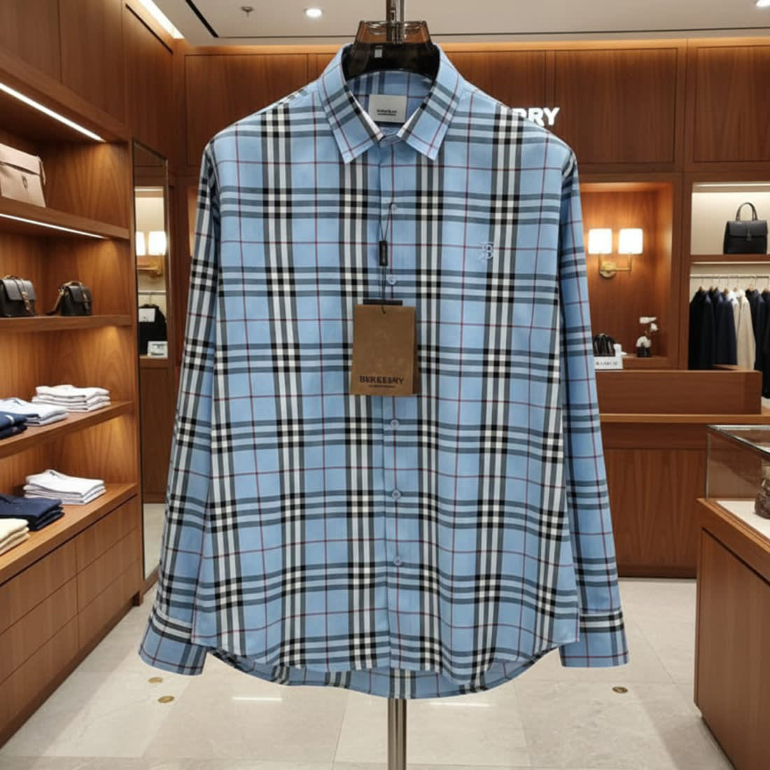 Burberry Sky Blue Check Premium Quality Shirt-0