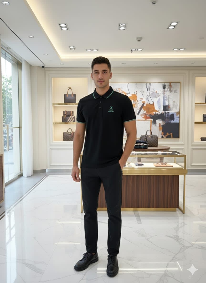 Louis Vuitton Black Embroidery Logo Premium T-shirt-0