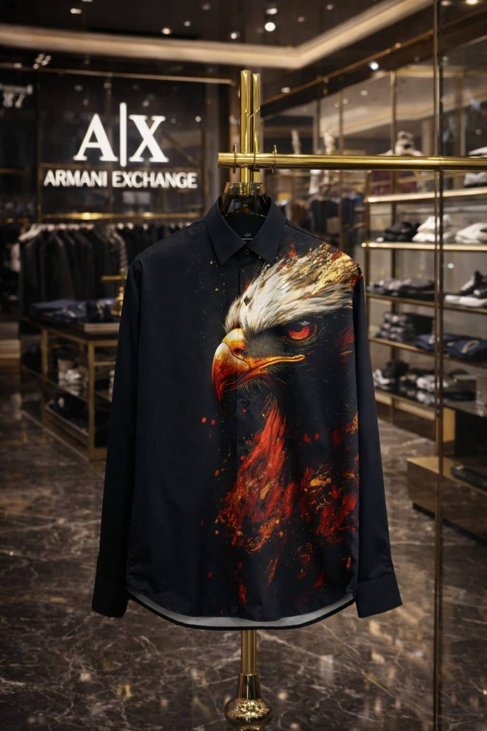 Armani Exchange Black Pemium Eagle Printed Quality Shirt-2