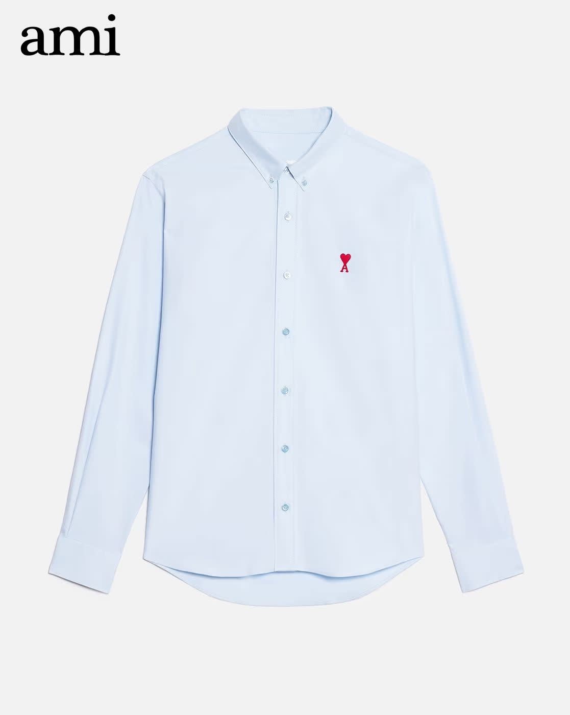 Ami Paris Heart Logo skyblue Striped Shirt-0