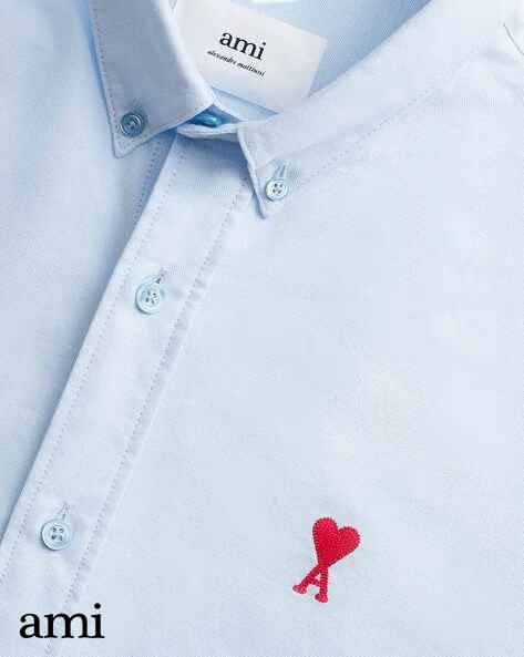 Ami Paris Heart Logo skyblue Striped Shirt-2