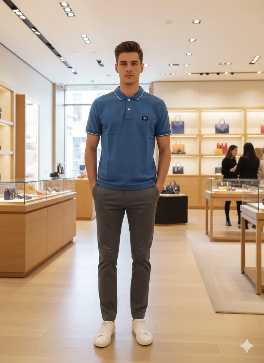 Louis Vuitton Blue Embroidery Logo Premium T-shirt-0