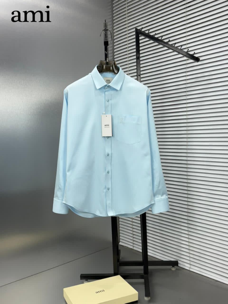 Ami Paris Heart Logo skyblue Striped Shirt-0
