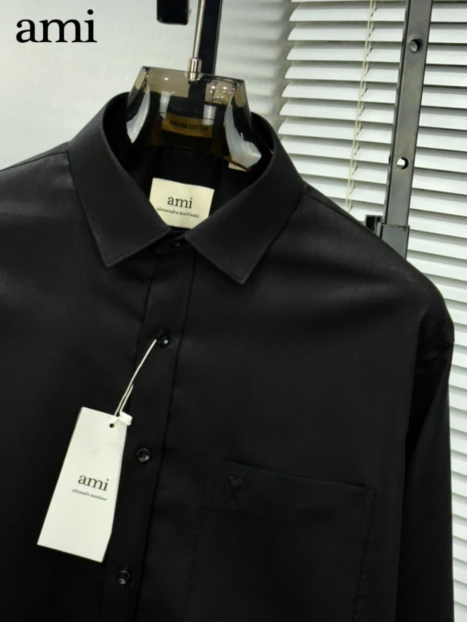 Ami Paris Heart Logo Black Striped Shirt-1