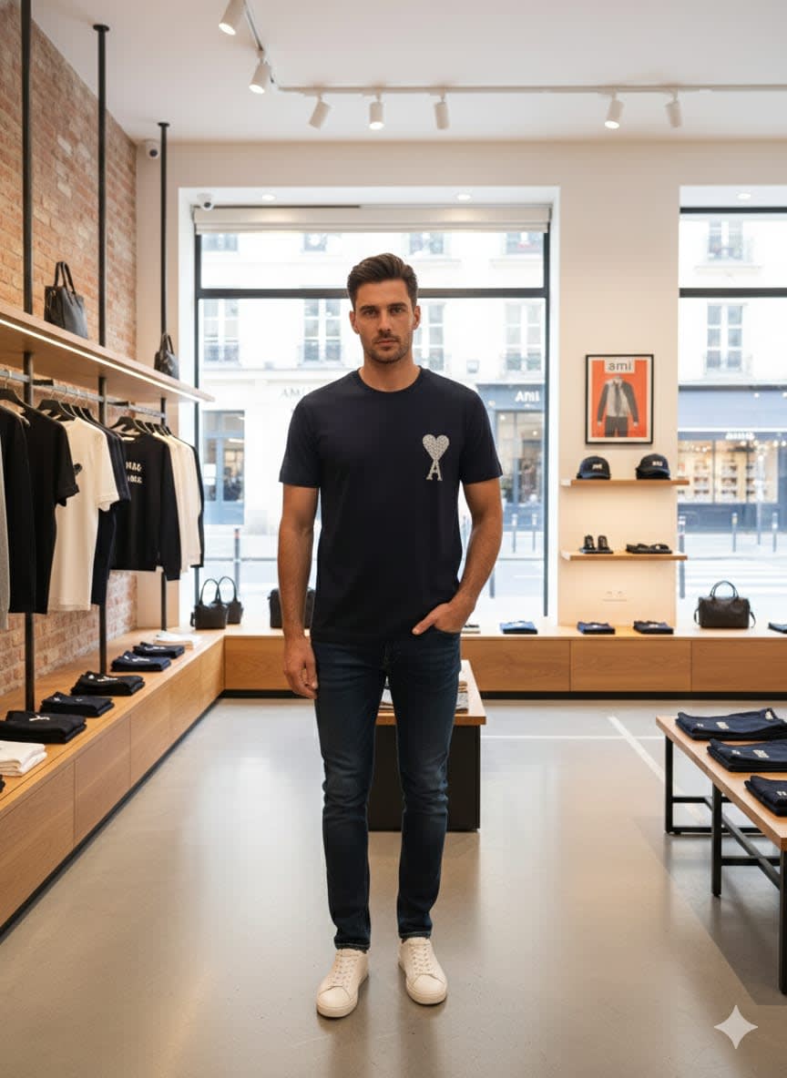 Ami Black Premium Quality Heart Logo T-shirt-0